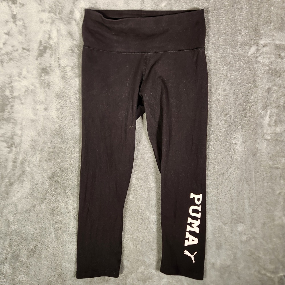 Puma Leggings Womans M Black Excellent Logo Graphic Athletic Tights